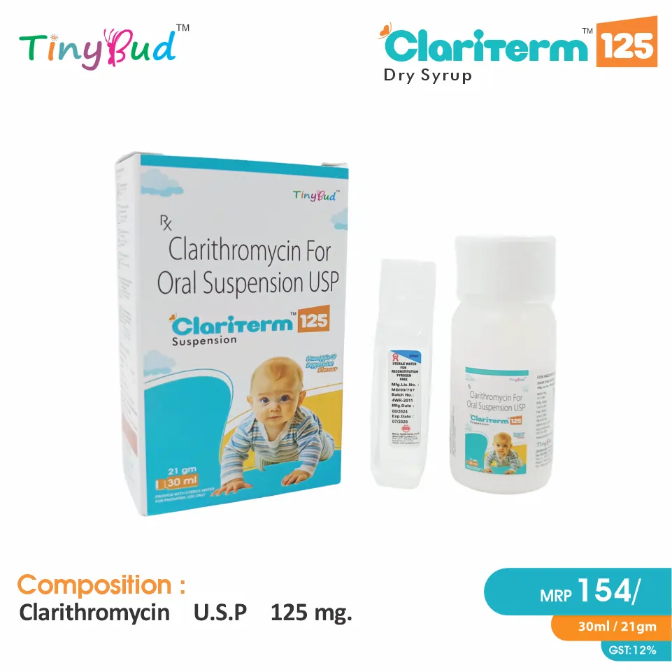 Clarithromycin 125mg Dry Syrup at Best Price in PCD Pharma Franchise for Antibiotics and Bacterial Infections.